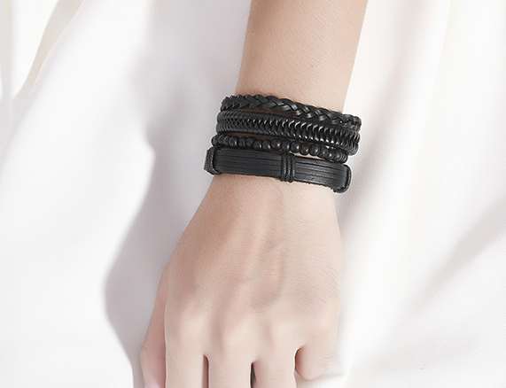 European and American fashion jewelry black dream black PU bracelet wooden beads bracelet bracelet