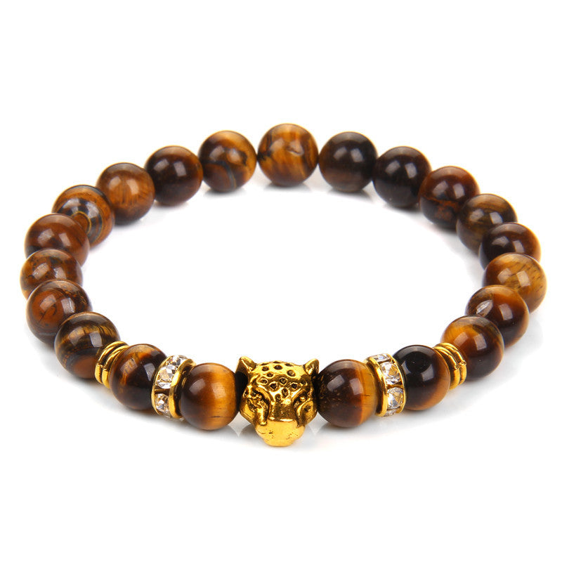 Lion Head Men's Natural Head Beads Agate Stone Bracelet