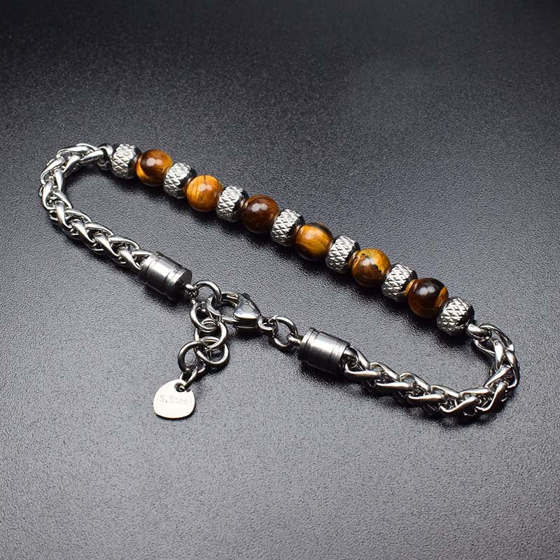 Stainless steel adjustable 6mm tiger's eye bracelet