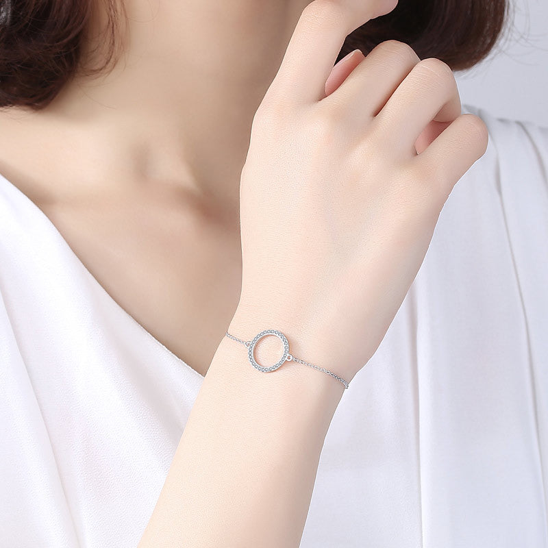 Personality Fashion Geometric Circle Micro Diamond Bracelet Women's Silver