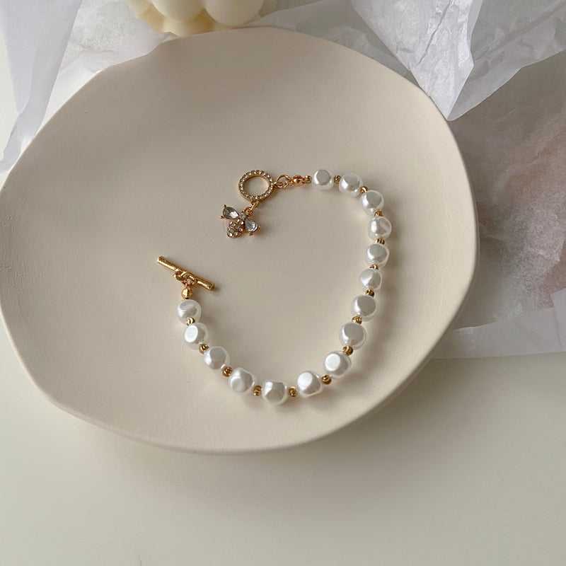Natural Gemstone Pearl Pendant Bracelet