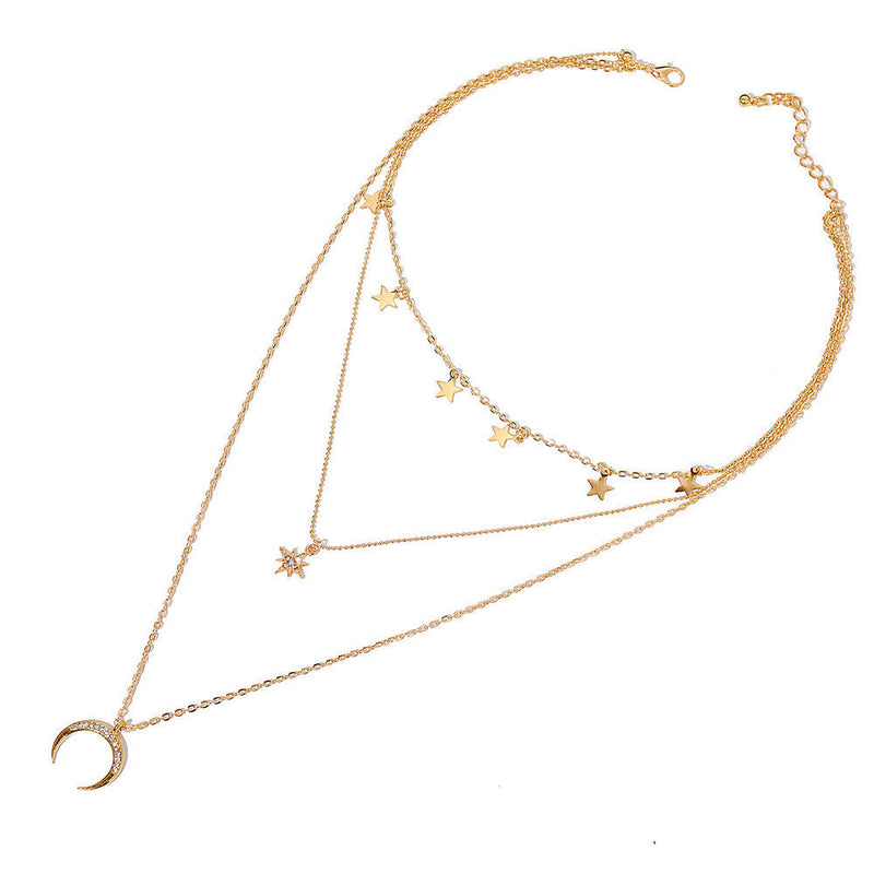 Star Crescent Three-layer Necklace