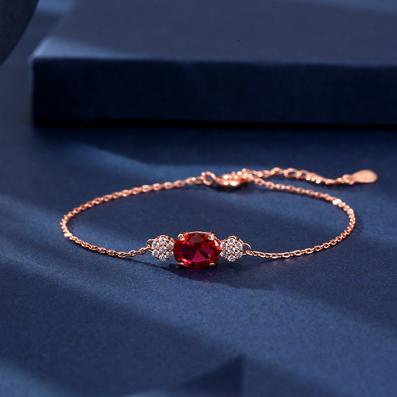 Korean Version Of White Copper Red Sapphire Bracelet Simple Atmosphere