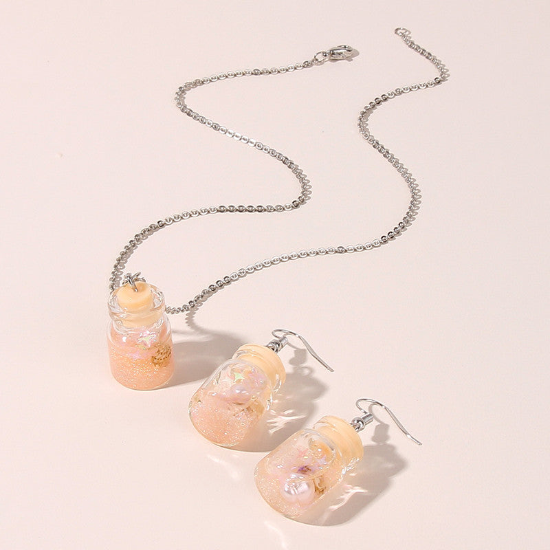 Personality Drift Bottle Shell Earrings Necklace Jewelry Set Women