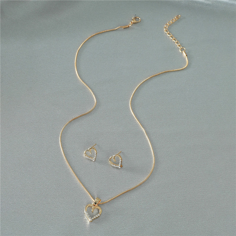 Metal Zircon Peach Heart Sweater Chain Two-piece Set