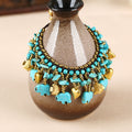 Turquoise Copper Accessories Thai Wax Thread Weaving Original Costume With Elephant Bracelet