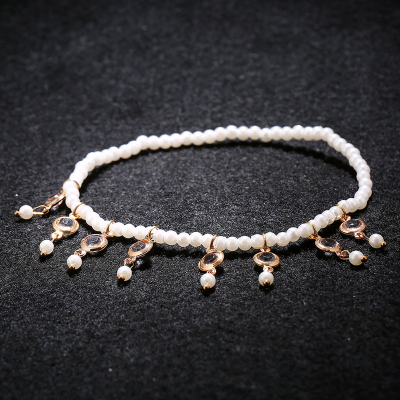 Beach Pearl Crystal Tassel Elastic Anklet