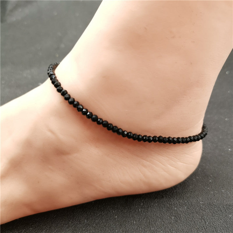Black crystal glass anklet