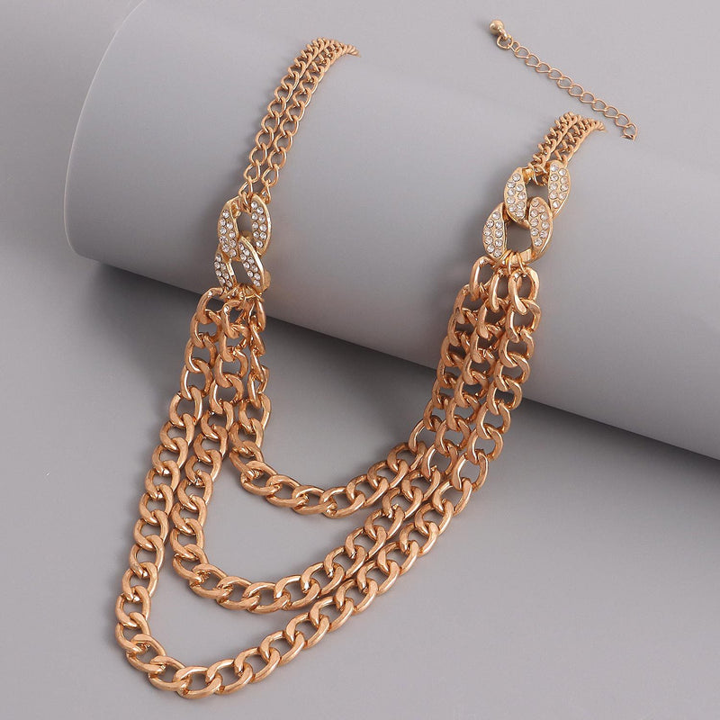 Multi-layered Cuban Exaggerated Thick Chain Necklace With Diamonds