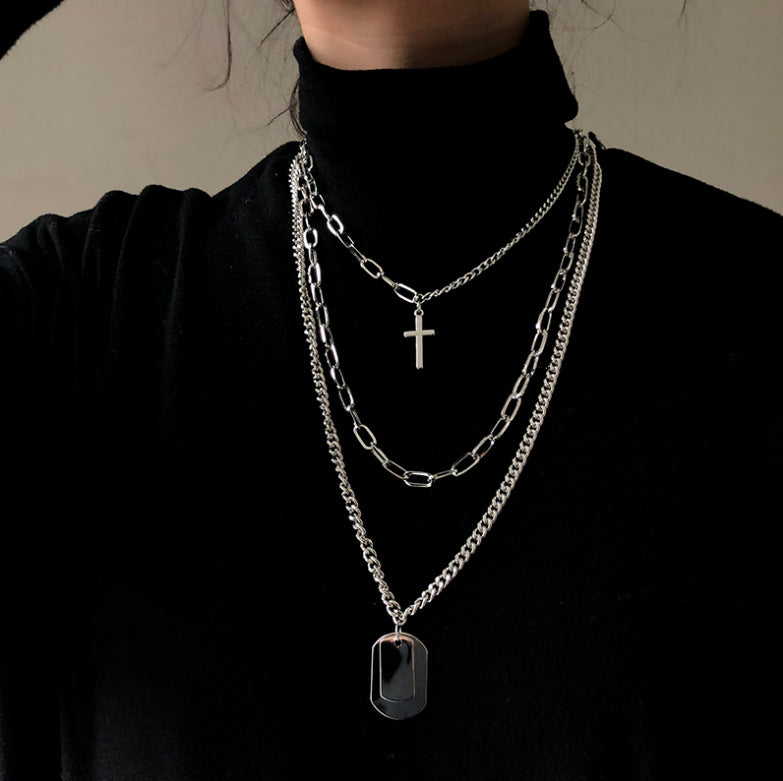 Multilayer cross necklace sweater chain