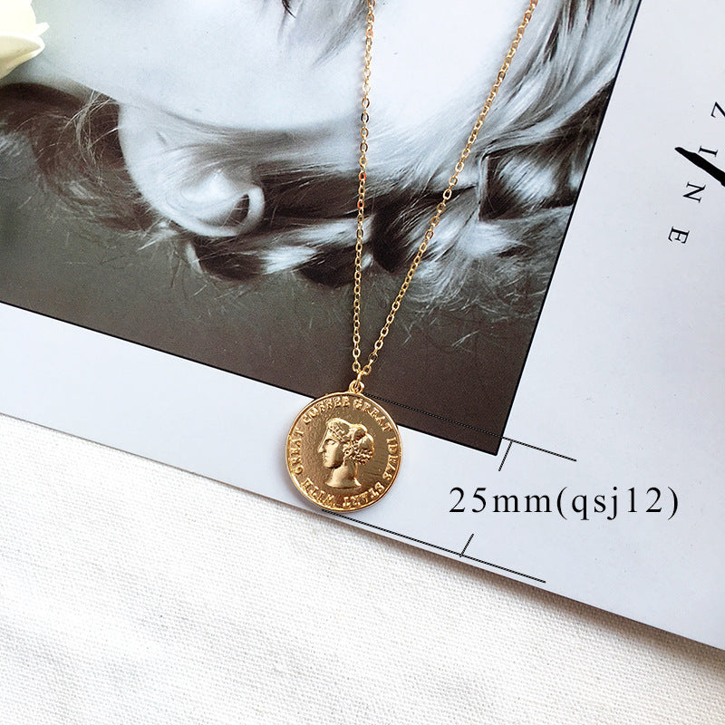 Simple Vintage Carved Coin Pendant Necklace