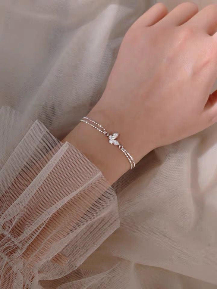Butterfly diamond double-layered bracelet