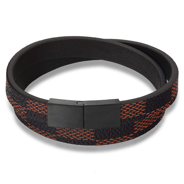 Stainless steel leather bracelet