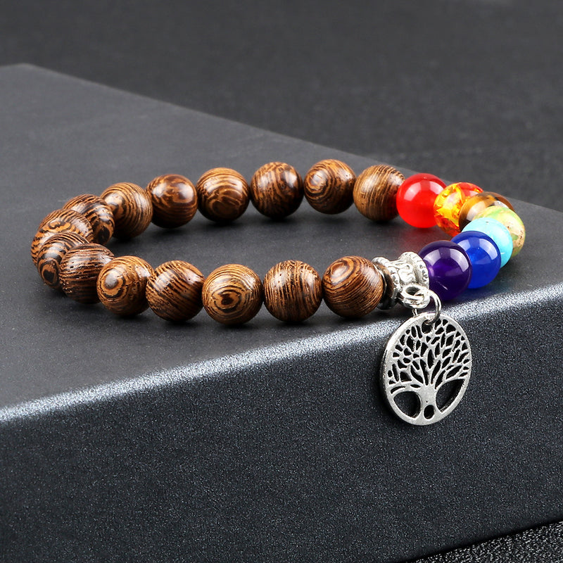 Creative 8mm Beads Tree Of Life Pendant Bracelet