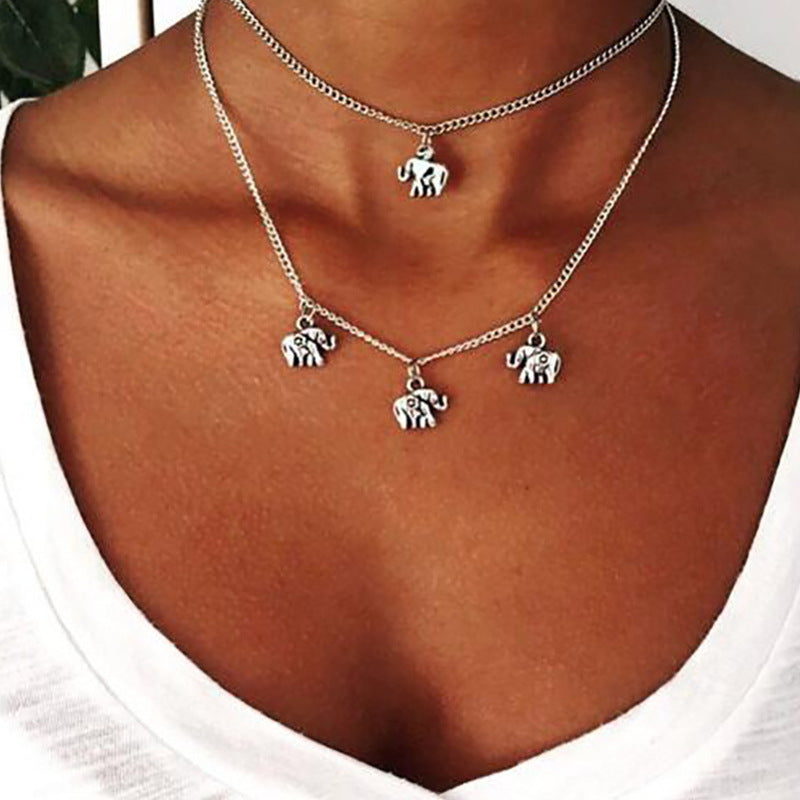 Retro fashion personality elephant multi-layer necklace