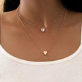 Necklace Simple Double Layer Small Peach Heart With Diamonds