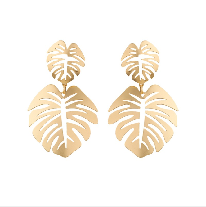 Candy-colored romantic openwork leaf-shaped exquisite fashion earrings