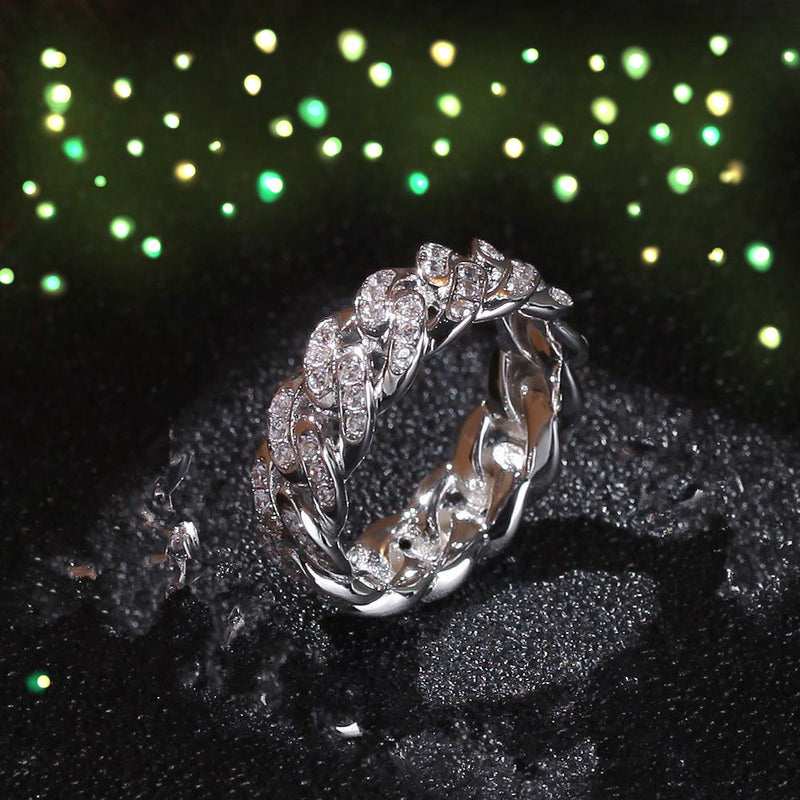 Zircon Cuban Chain Ring Men's Full Zirconium Plating