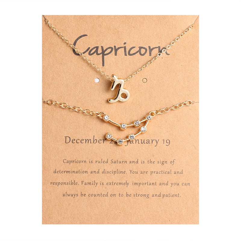 Twelve Constellations Alloy Bracelet Necklace Card Set