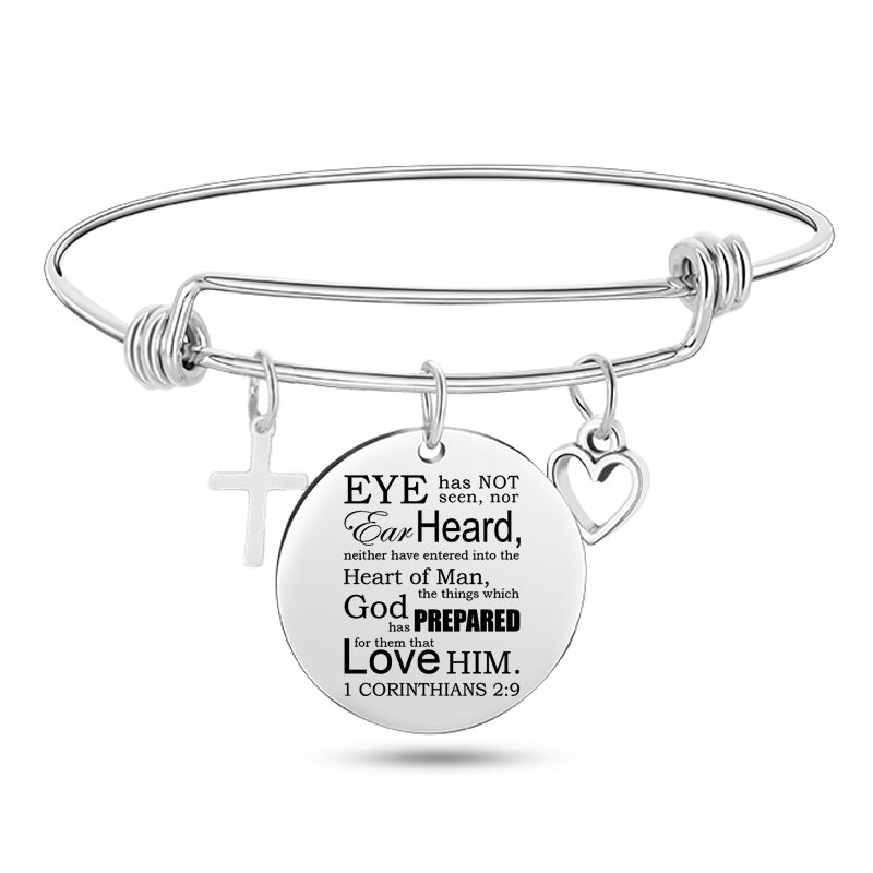 Cross Heart Charms Bible Psalm Stainless Steel Bangle  Bracelets