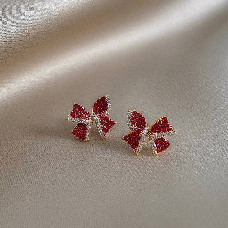 Red Super Flash Bow Stud Earrings Compact