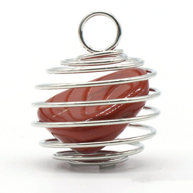 Natural Crystal Agate Semi-precious Stone Copper Wire Winding Spring Pendant