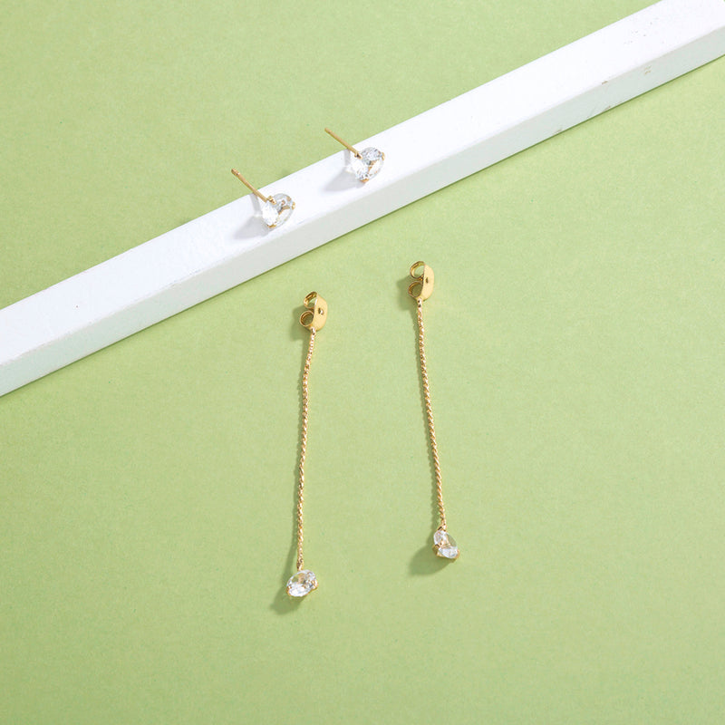 Simple gold with two elegant white zircon earrings