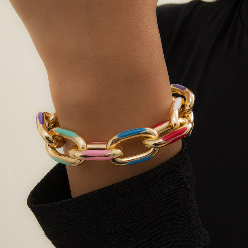European And American Cross-border Jewelry Creative Personality Metal Color Dripping Bracelet