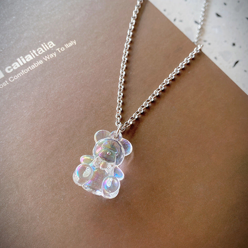 Cute Transparent Symphony Bear Necklace Niche