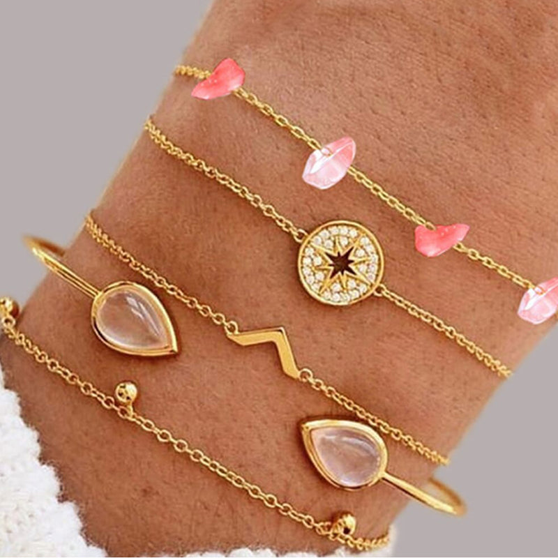 European And American Trend Cross-border Jewelry Leaf Love Triangle LOVE Bracelet Circle Bracelet Set
