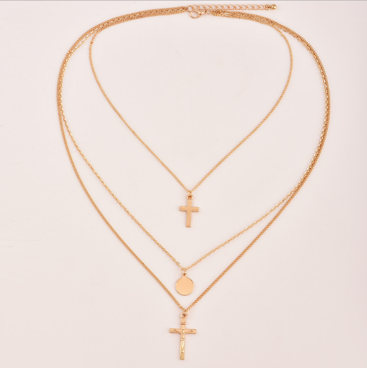 Multilayer Cross Disc Pendant Necklace