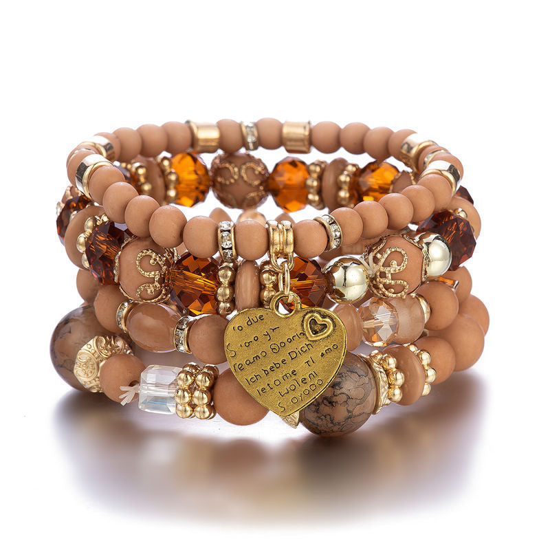 Bracelet Crystal Peach Heart Beaded Ladies Hand Jewelry