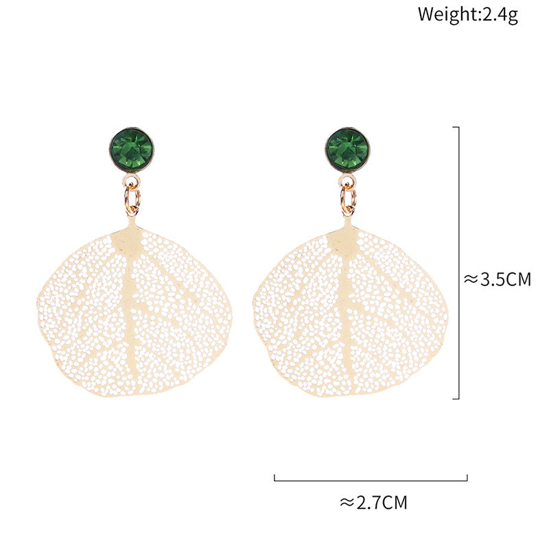 European And American Cross-border Green Rhinestone Geometric Hollow Leaves