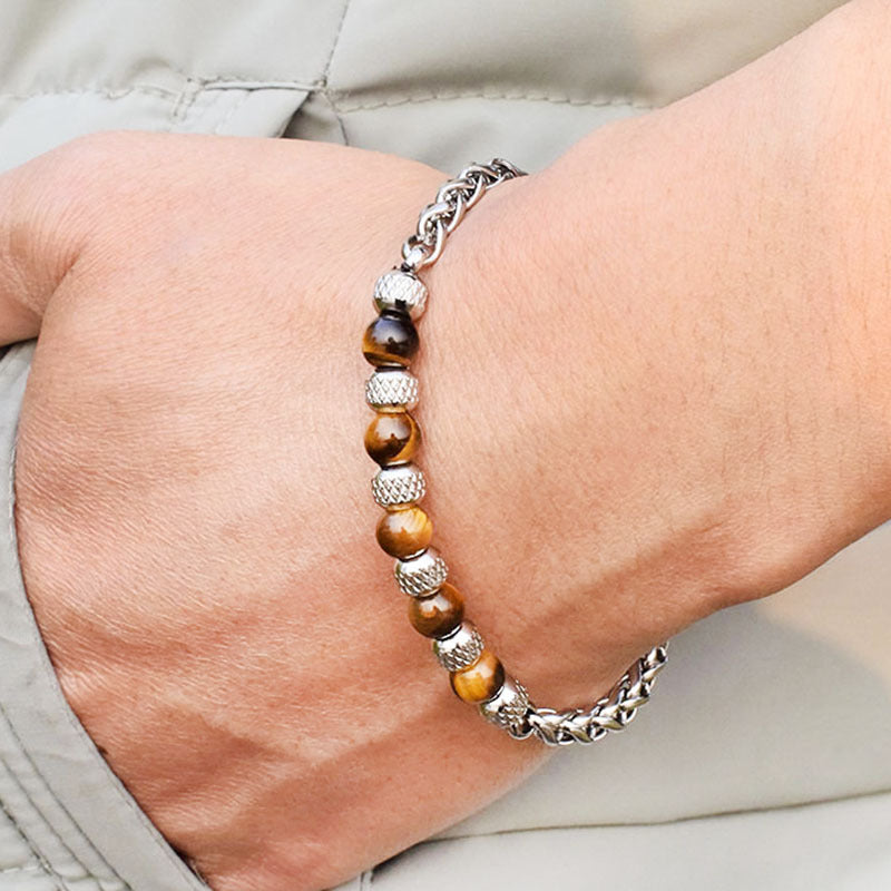 Stainless steel adjustable 6mm tiger's eye bracelet