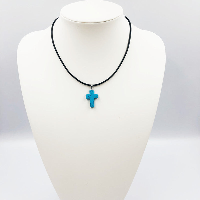 Colorful Crystal Natural Stone Cross Necklace