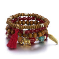 Retro Multi-layer Stretch Wooden Bead Glass Beads Bracelet