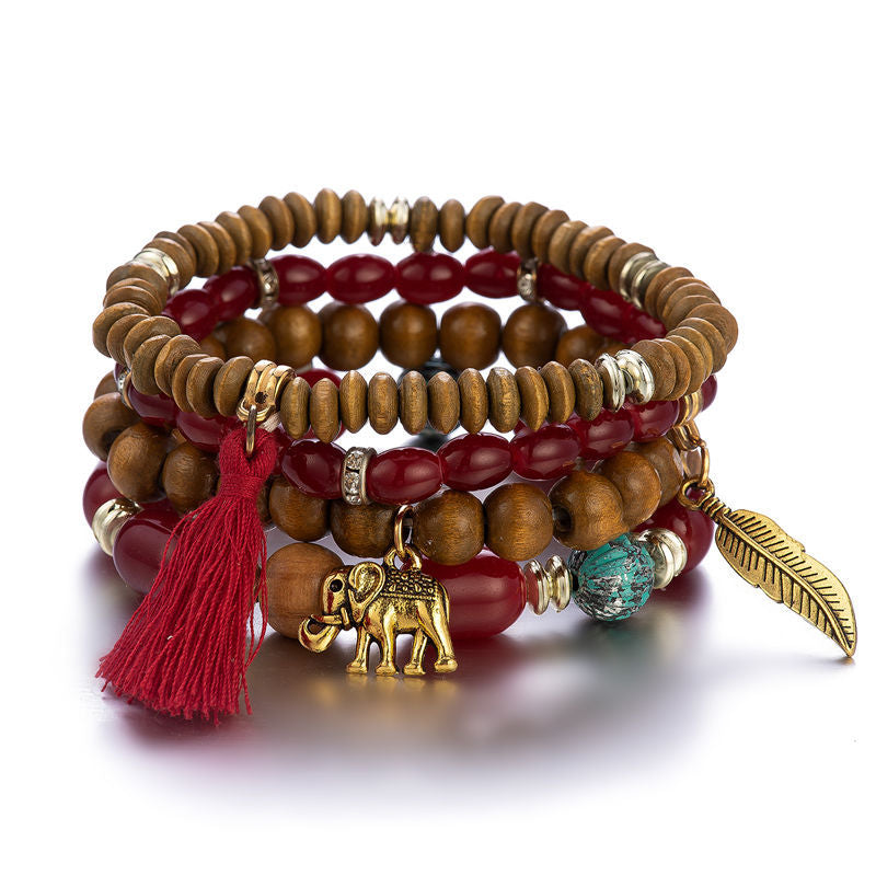 Retro Multi-layer Stretch Wooden Bead Glass Beads Bracelet