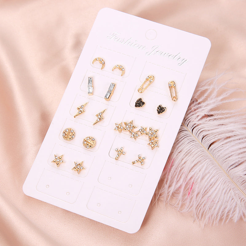 Jewelry Simple Love Star Moon Cross 9 Piece Set Of Earrings