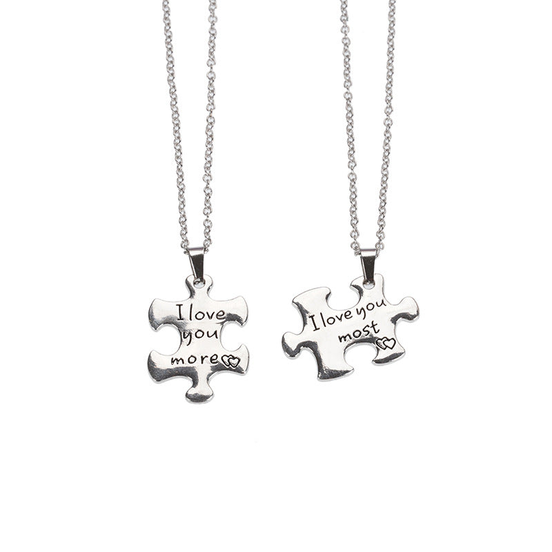 Alloy Jigsaw Necklace Couple Style Street Hip Hop