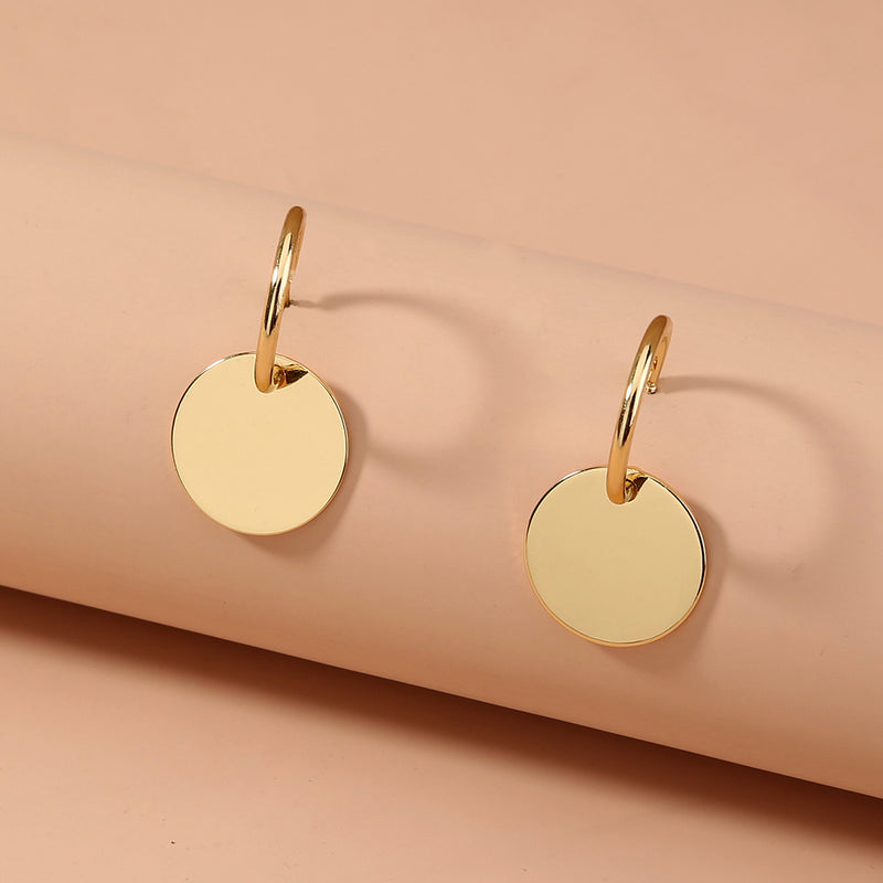 Simple metal c-shaped Earhook, stylish round pendant earrings for women