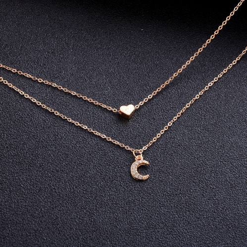 Fashion Multilayer Love Moon Pendant Necklace
