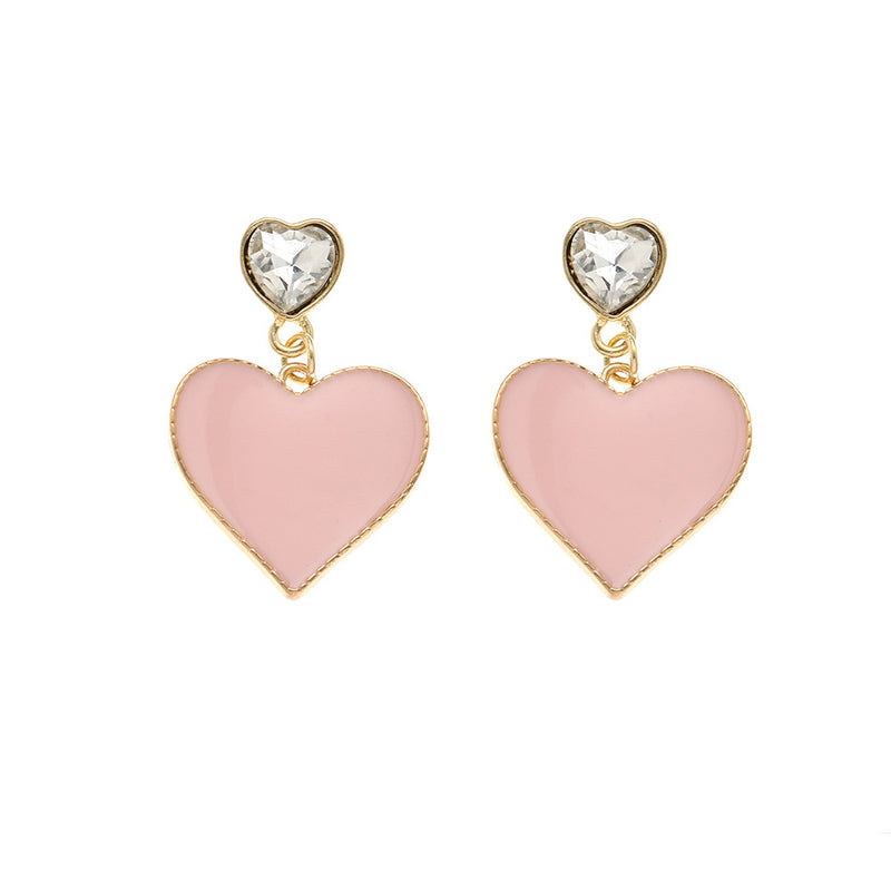 Sweet And Cute Girl Double Peach Heart Earrings