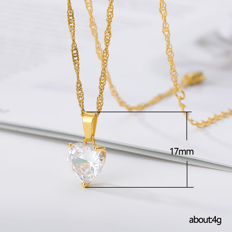 Sweet Heart-shaped Inlaid Zircon Pendant Necklace Women