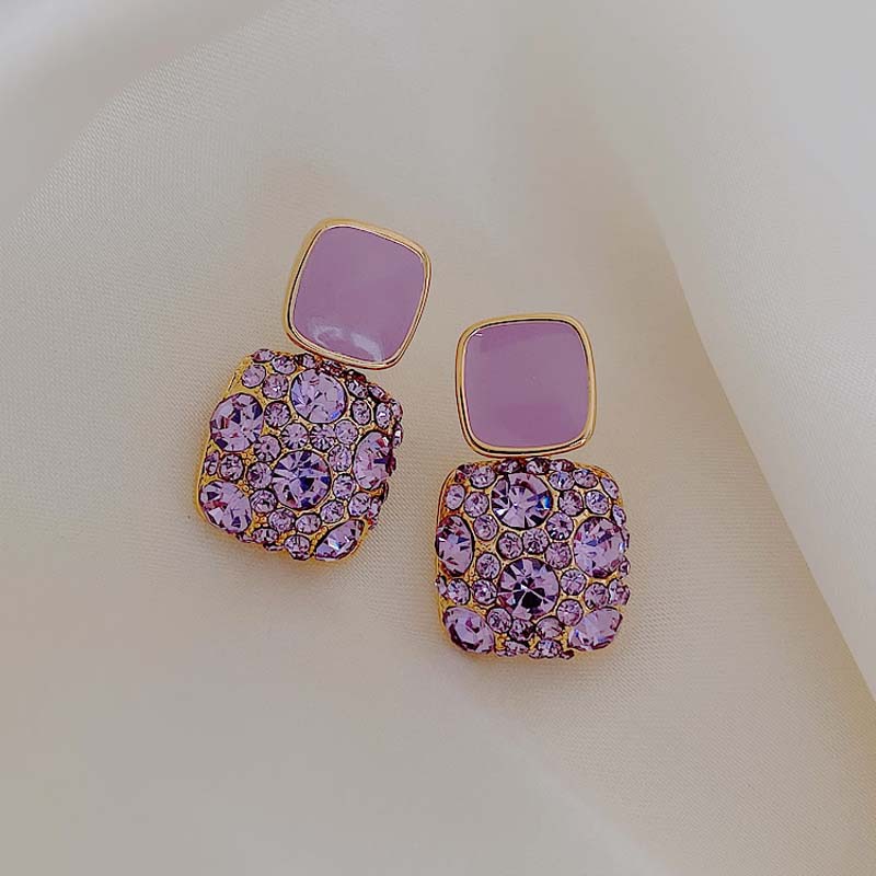European And American Style Purple Diamond Square Earrings
