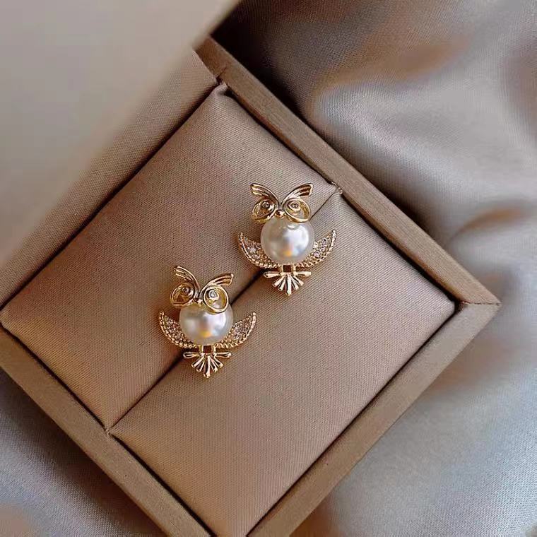 Owl Pearl Earrings Korean Net Red Temperament Female