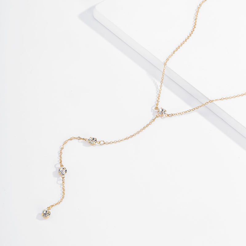 Ladies Simple Long Y-shaped Tassel Diamond Necklace