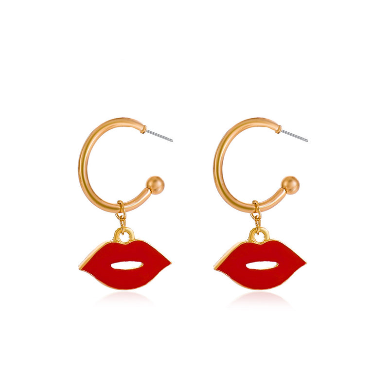 Creative Red Lips Earrings Female Fashion