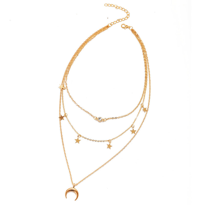 Creative Simple Personality Star And Moon Pendant Multi-layer Necklace