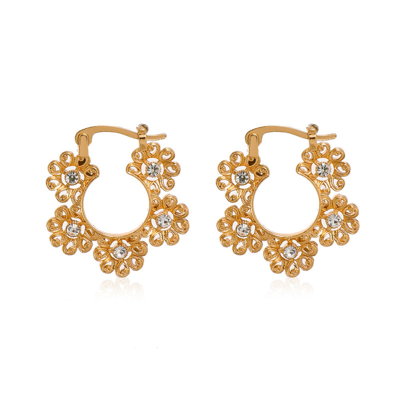 Retro Ethnic Style Full Of Diamond Flower Earrings Temperament