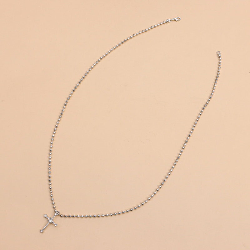Cross Pendant Necklace Women's Simple Round Bead Chain